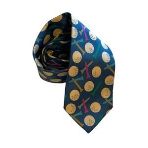 Lillian Vernon 100% Silk Golf Tie Men's Blue Tees & Balls Necktie Business